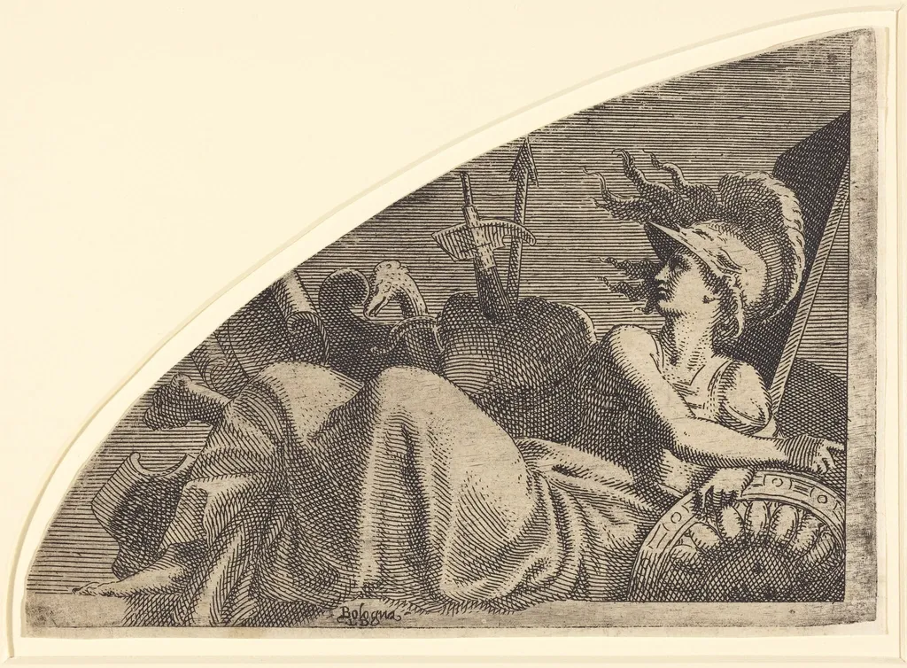 Bellona Seated on Her Trophies, by Léon Davent, ink, 1538