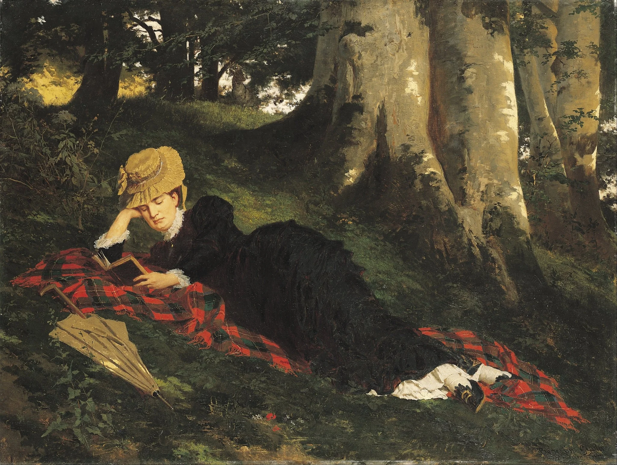 Woman Reading in a Forest, detail