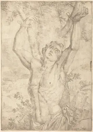 Saint Sebastian, by Simon François, ink, 1638