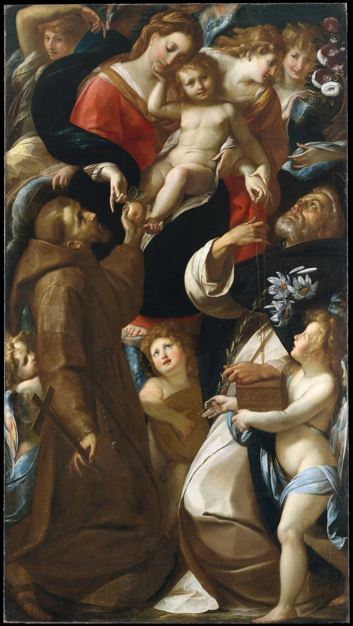 Madonna and Child with Saints Francis and Dominic and Angels, detail