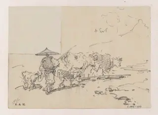 A Chinese cowherd driving cattle, by George Chinnery, 19