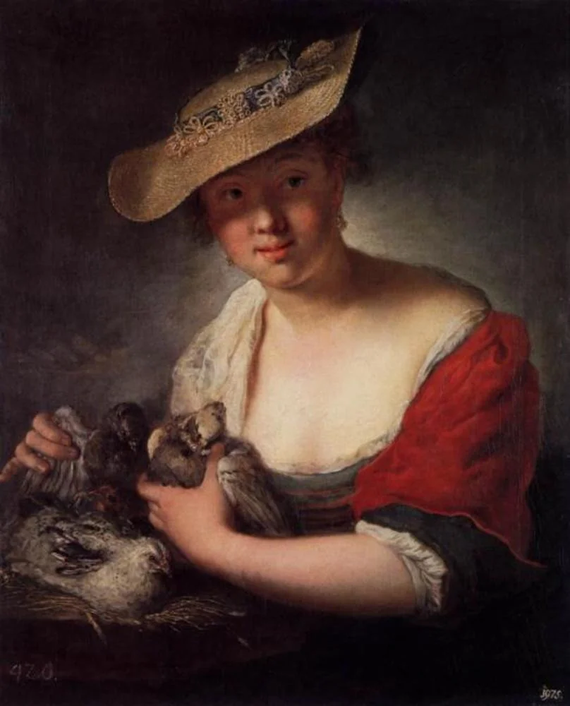 Shephardess with pigeons, detail