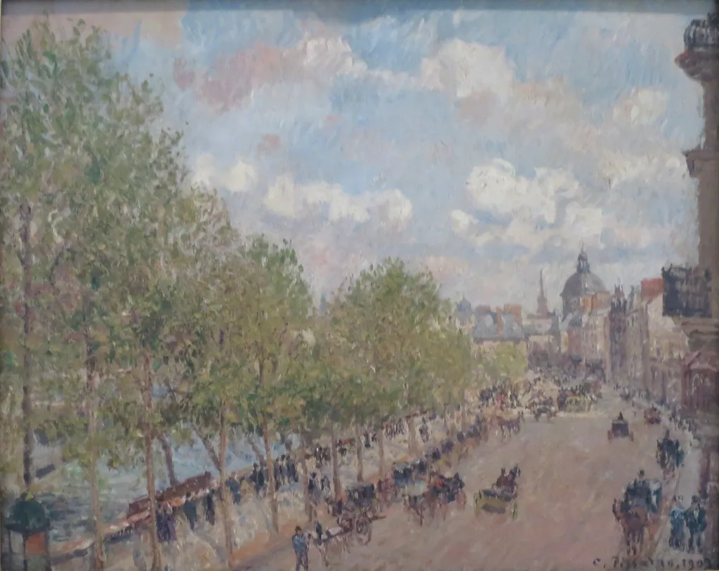The Quai Malaquais and the Institute  (de France), Spring, Sunlight (Fourth Series), by Camille Pissarro, oil, 1903