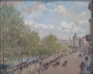 The Quai Malaquais and the Institute  (de France), Spring, Sunlight (Fourth Series), by Camille Pissarro, oil, 1903