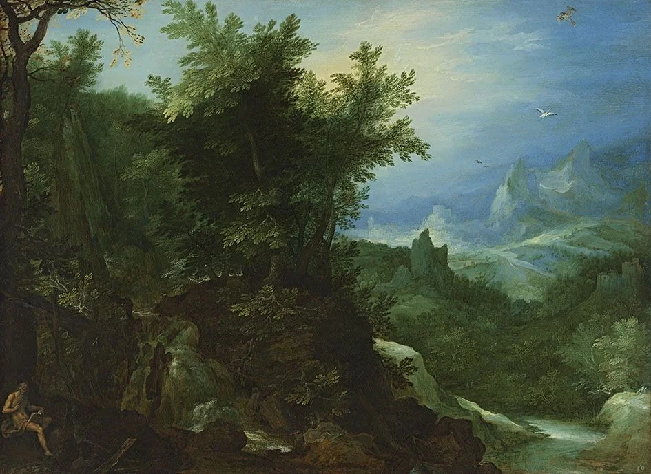 Woodland landscape with St Jerome, detail