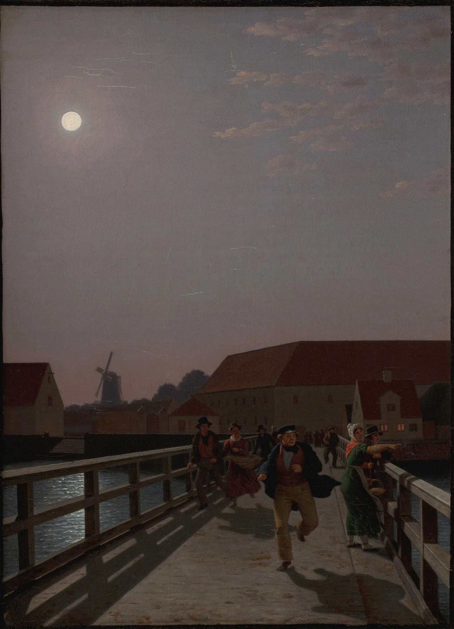 Langebro, Copenhagen, in the Moonlight with Running Figures, detail