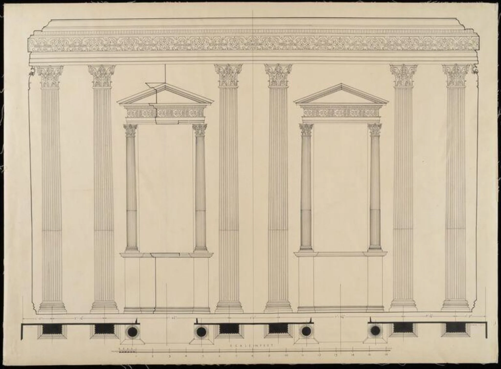 Elevation of wall showing windows., detail