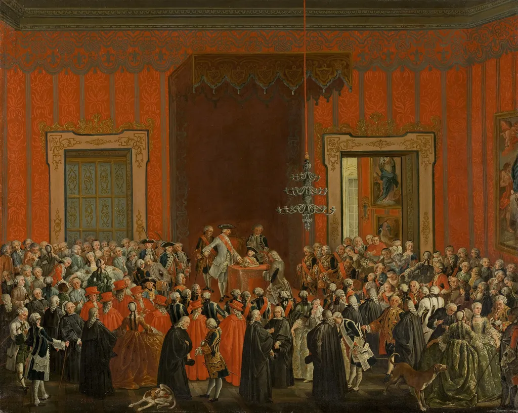 Carlos III renuncia a la corona de Nápoles, by Michele Foschini, oil, 1759