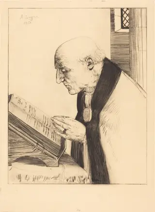 Reading of the Office of the Day (La lecture de l'office), by Alphonse Legros, ink, 1868
