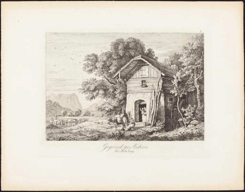 Gegend bei Aichen bei Salzburg (The Region near Aichen near Salzburg), by Ludwig Richter, ink, 1830