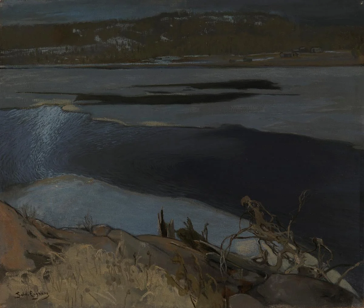 Järvimaisema jäänlähdön aikaan, detail