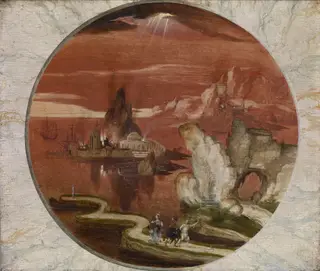 Sodoma and Gomora on fire, by Joachim Patinir, oil, 1502