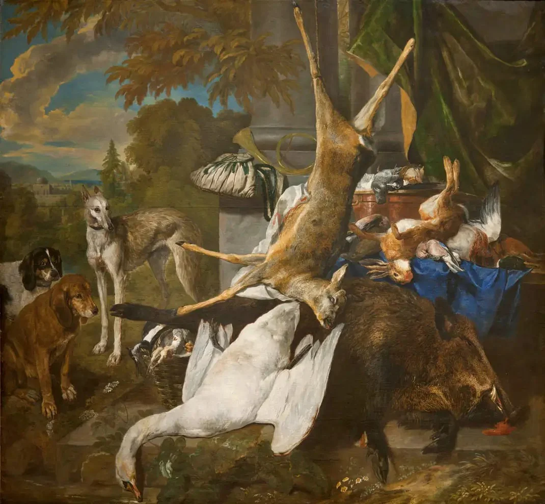 Still life of game and dogs, detail