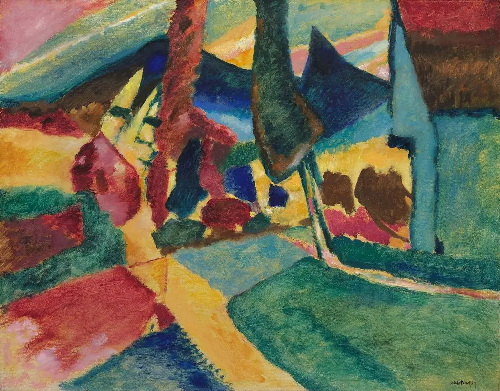 Landscape with Two Poplars, by Wassily Kandinsky, oil, 1912