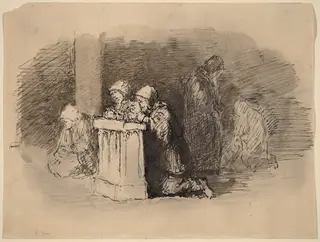Praying Figures in a Church, Florence, by Robert Walter Weir, ink, 1826