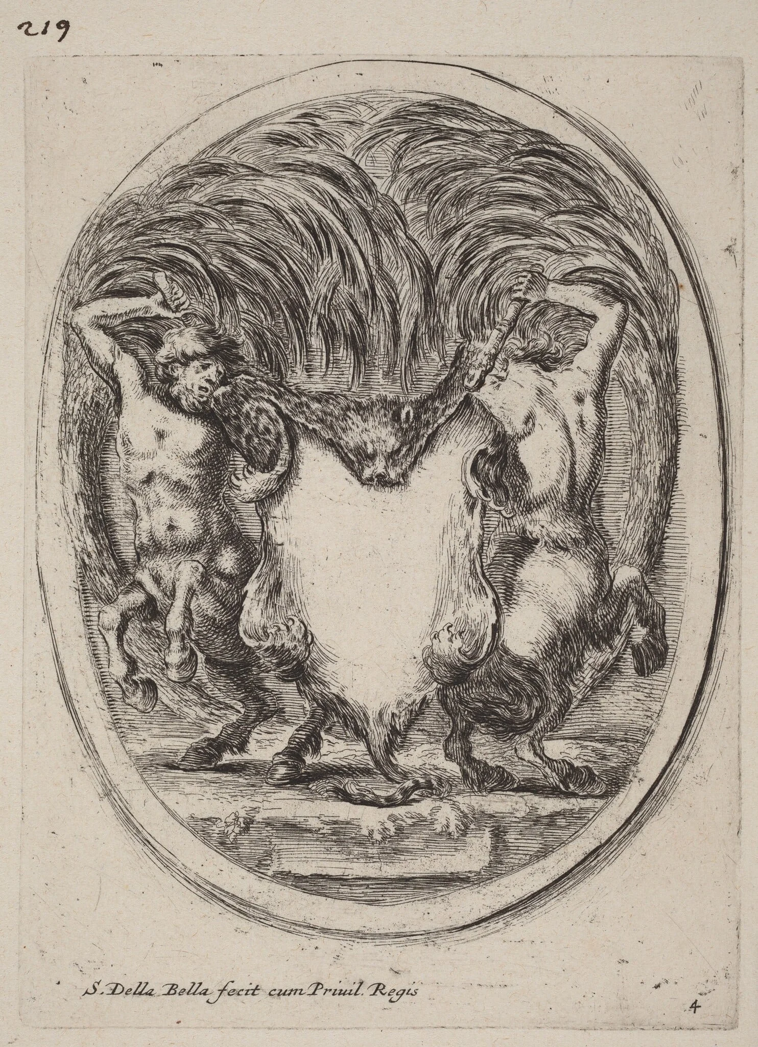 Cartouche in the Form of a Flayed Tiger Supported by Centaurs, detail