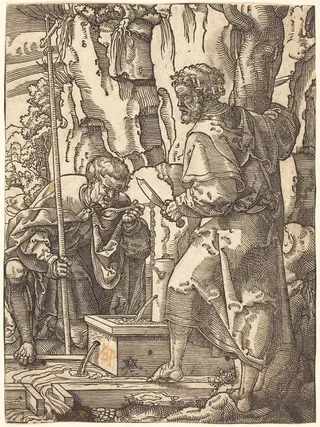 Saints Philip and Bartholomew by a Spring, by Anton Woensam, ink, 1529