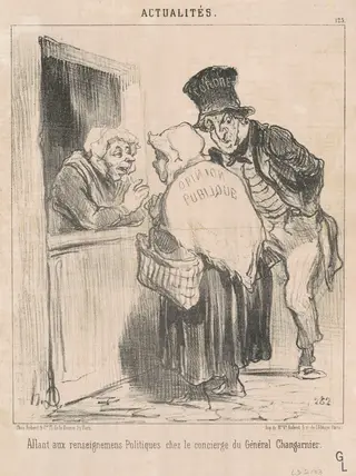 Allant aux renseignements politiques ..., by Honoré Daumier, ink, 1851