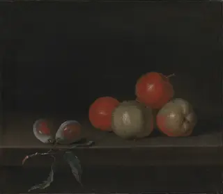 Apples and Peaches on a Table, by Johan Hörner, oil, 1744