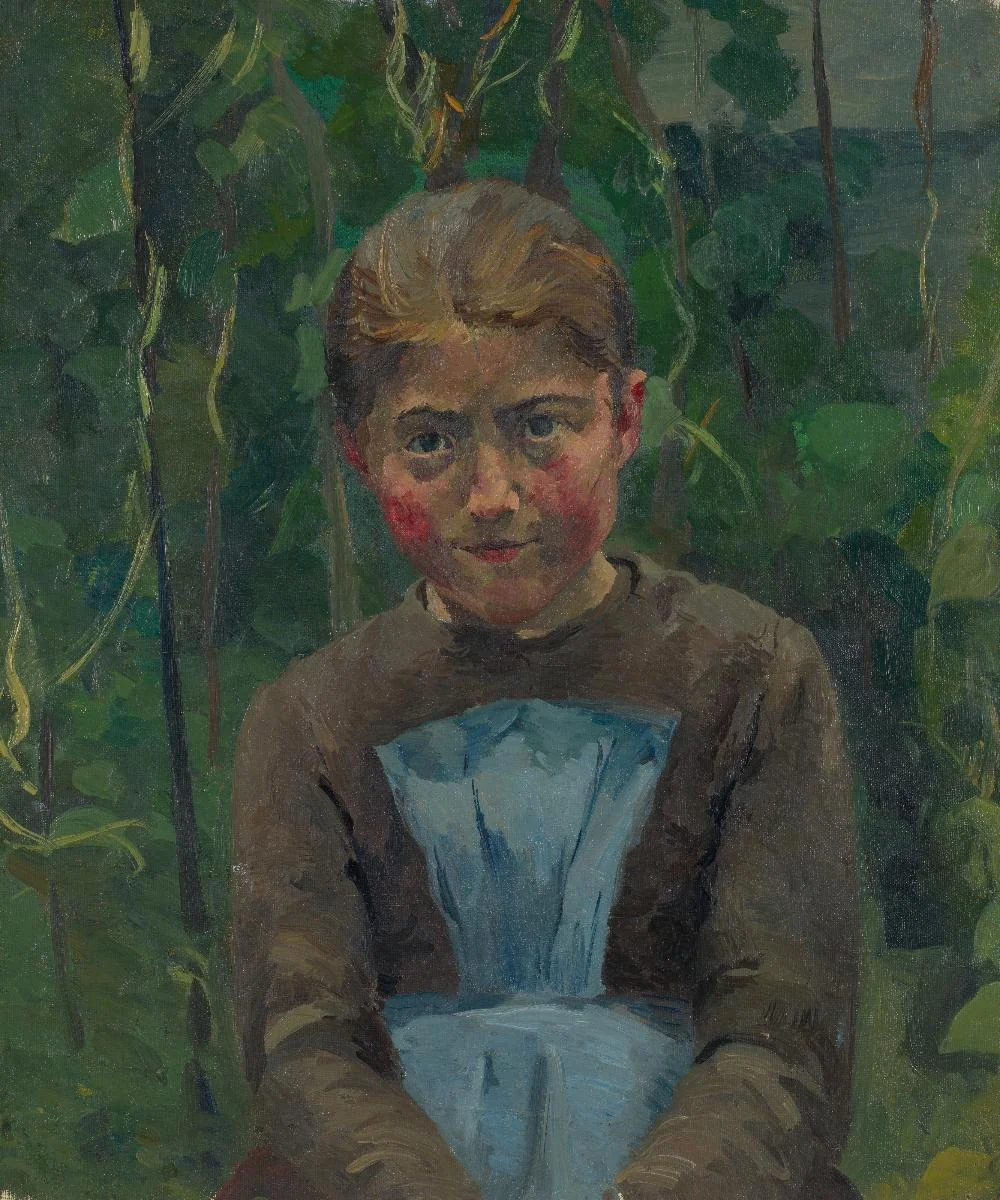 Sitzendes Mädchen im Grünen, detail