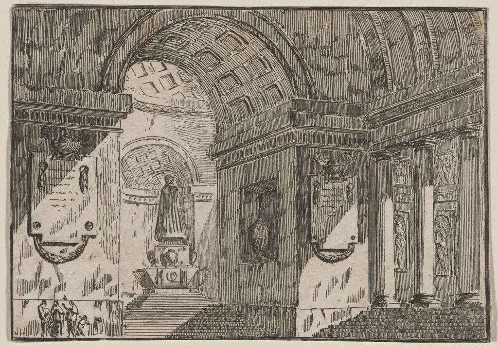 Porch before a Circular Temple, by Pierre Moreau, ink, 1750