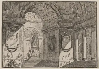 Porch before a Circular Temple, by Pierre Moreau, ink, 1750