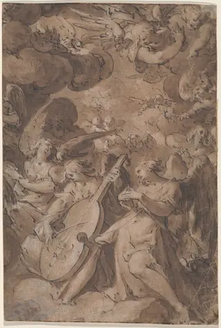 Angels in Glory, by Jan Muller, chalk, 1590