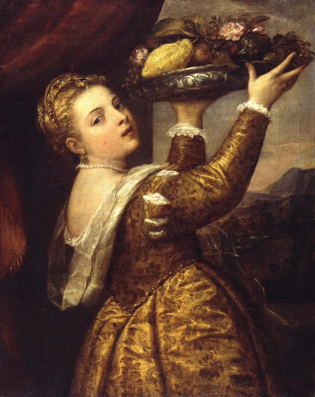 Girl with a Platter of Fruit, by Titian, oil, 1555