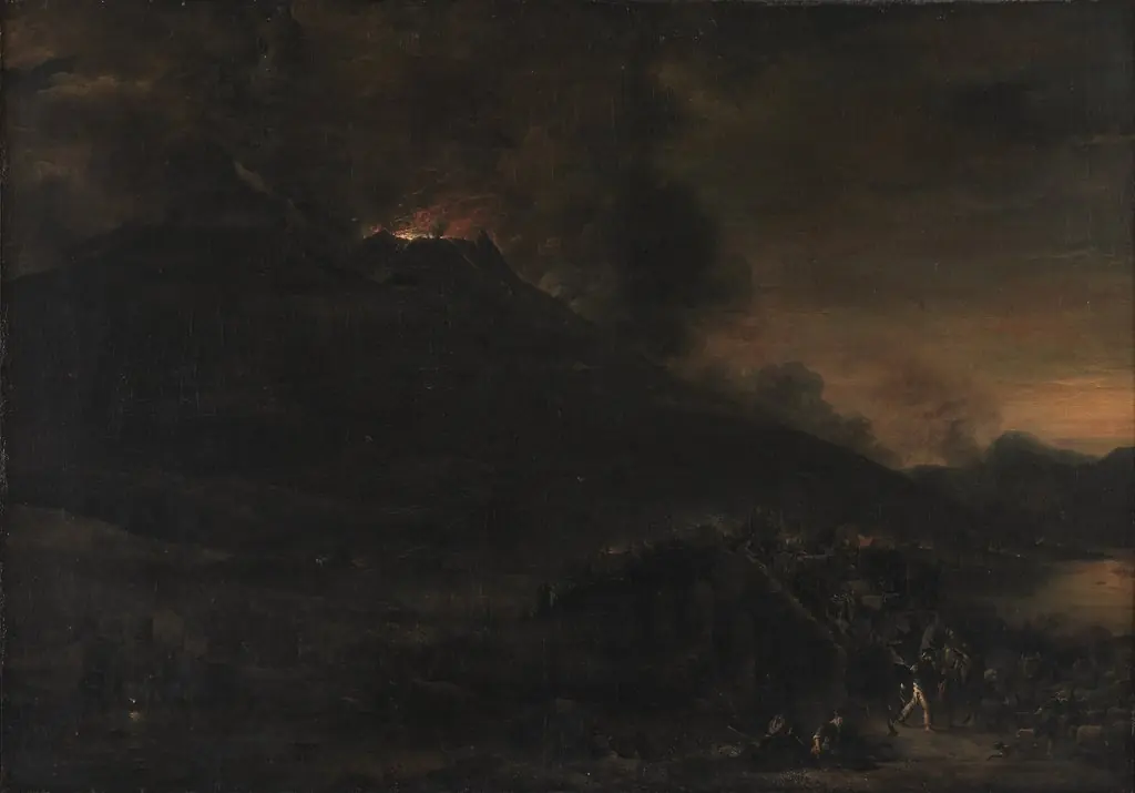 Vesuvius Erupting at Nightfall, by Jan Asselijn, oil, 1638