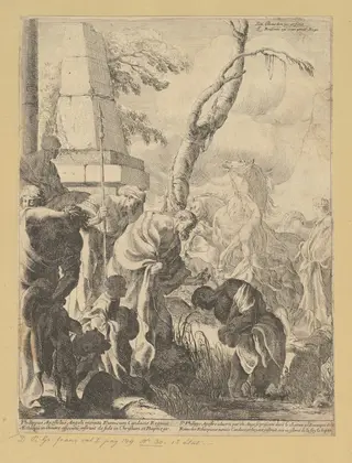 Saint Paul Baptizing the Eunuch, by Sébastien Bourdon, ink, 1640