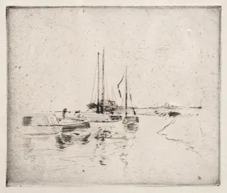 Four Boats on the Canal, Near Dordrecht, by John Henry Twachtman, 1882