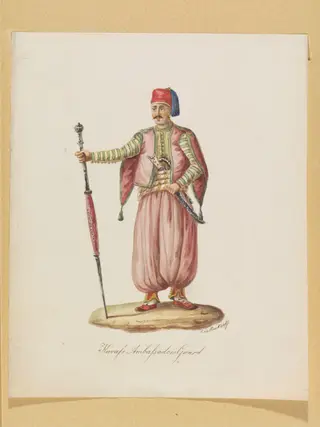 Kavass Ambassadors Guard, by Charles Frederick or Carlo Federico Brockdorff, watercolor, 1835