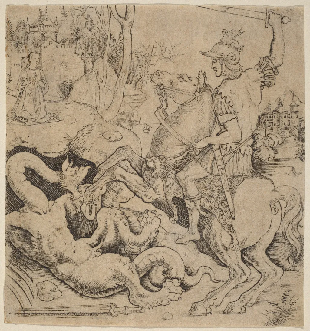 Saint George and the Dragon, by Giovanni Battista Palumba, ink, 1500