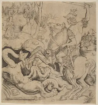 Saint George and the Dragon, by Giovanni Battista Palumba, ink, 1500