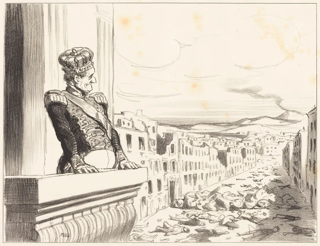 A Naples - Le meilleur des rois... (1st plate), by Honoré Daumier, ink, 1851