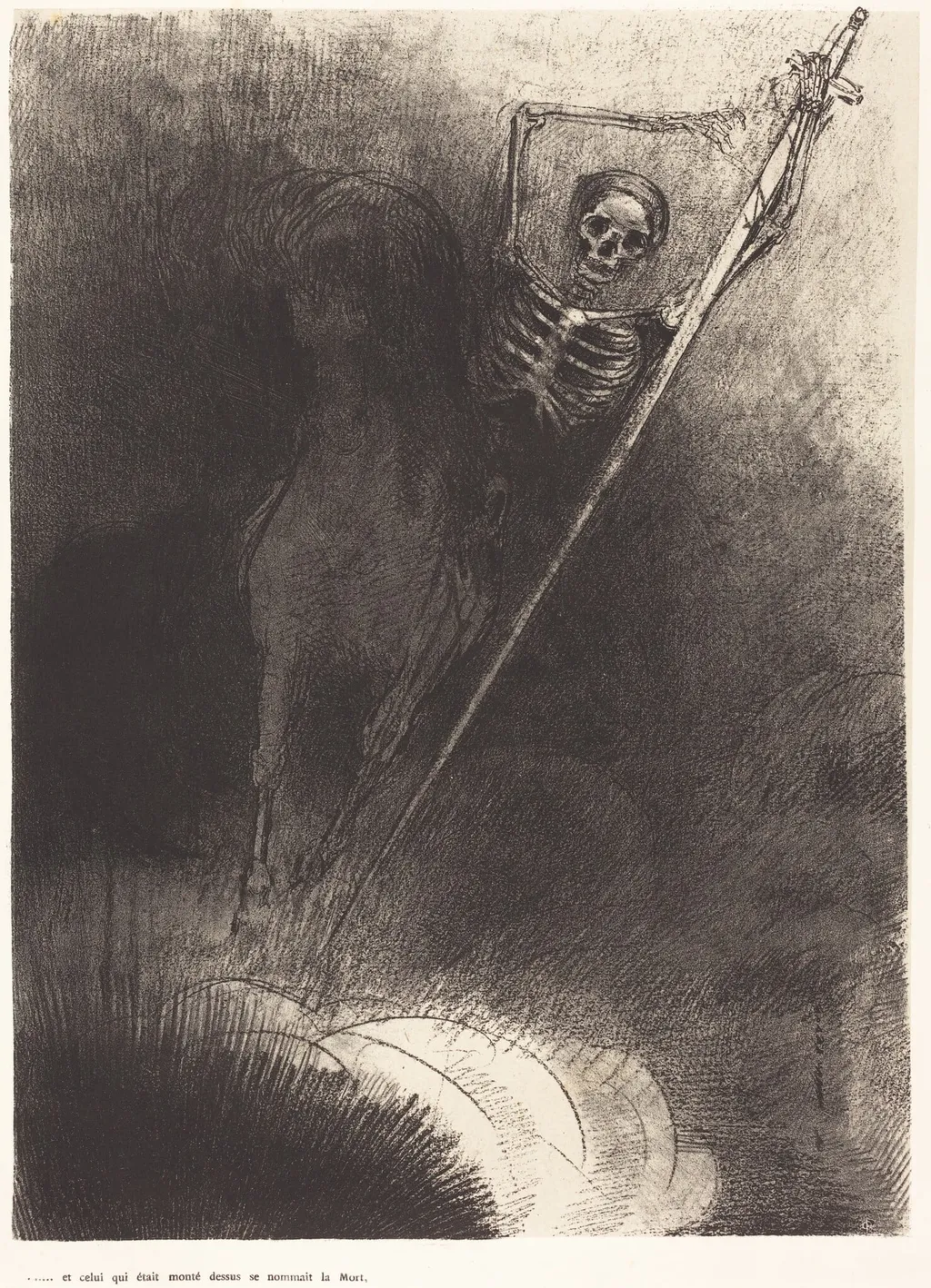 Et celui qui était monté dessus se nommait la Mort (And his name that sat on him was Death), by Odilon Redon, ink, 1899