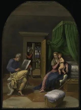 Saint Luke Drawing the Virgin and Christ Child, by Girolamo da Carpi, unspecified, 1535