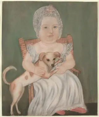 Child with Pet Dog, by Micah Williams, pastel, 1825