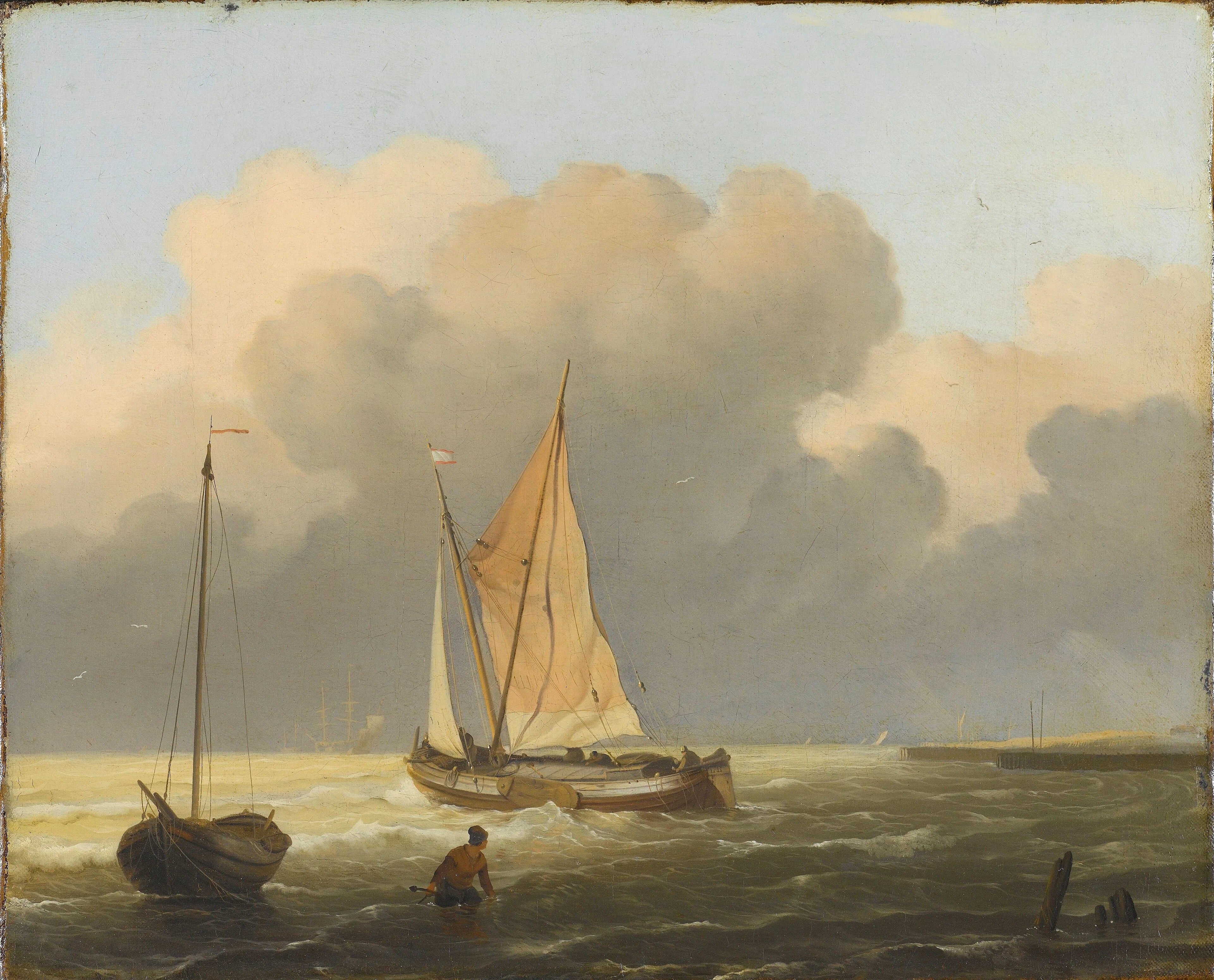 Seas off the coast, with a spiritsail barge, detail