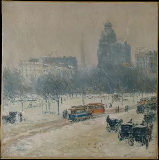 Winter in Union Square, by Childe Hassam, oil, 1896