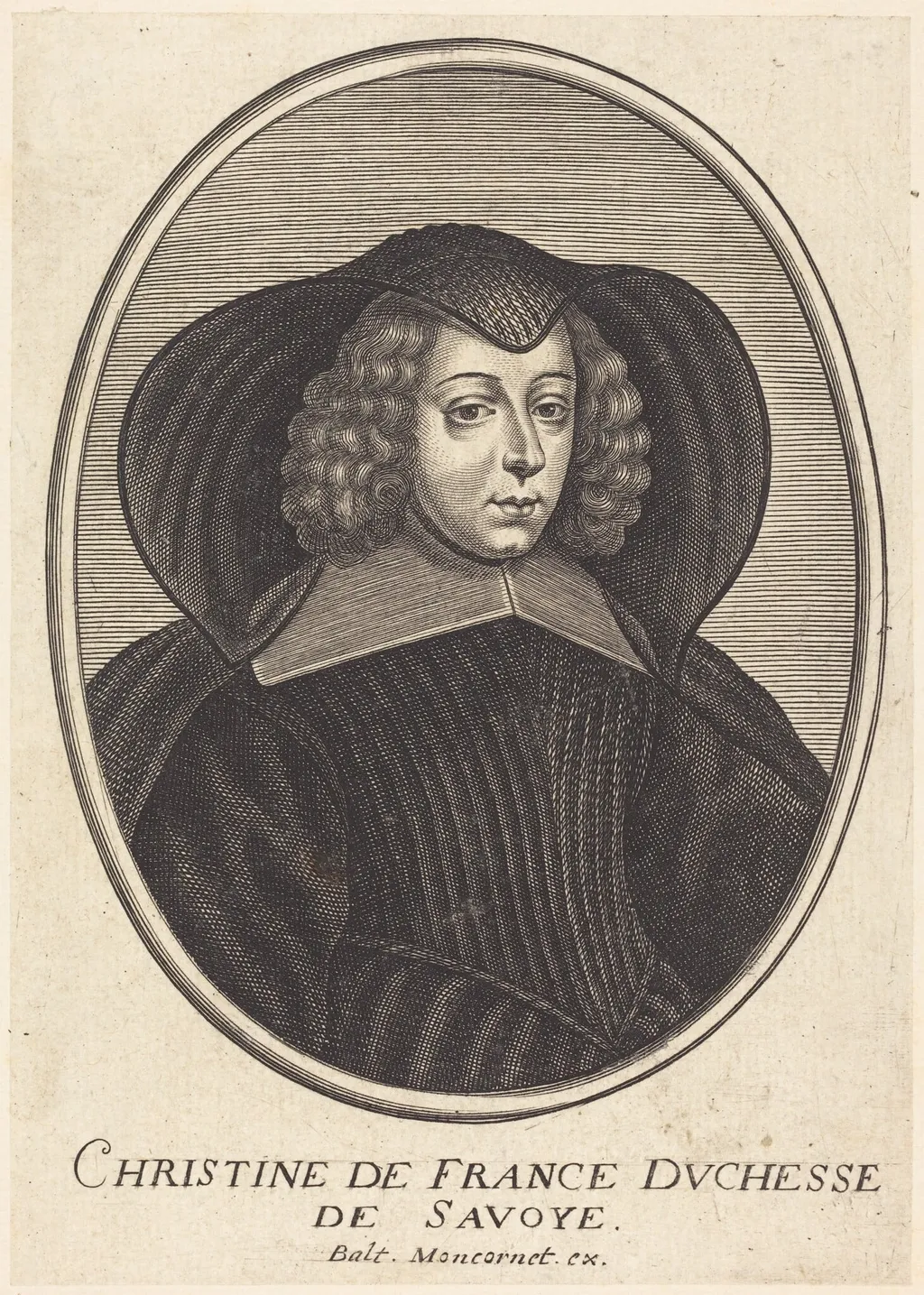 Christine of France, by Balthasar Moncornet, ink, 1634