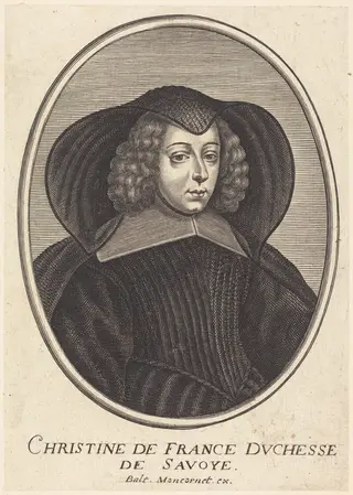 Christine of France, by Balthasar Moncornet, ink, 1634