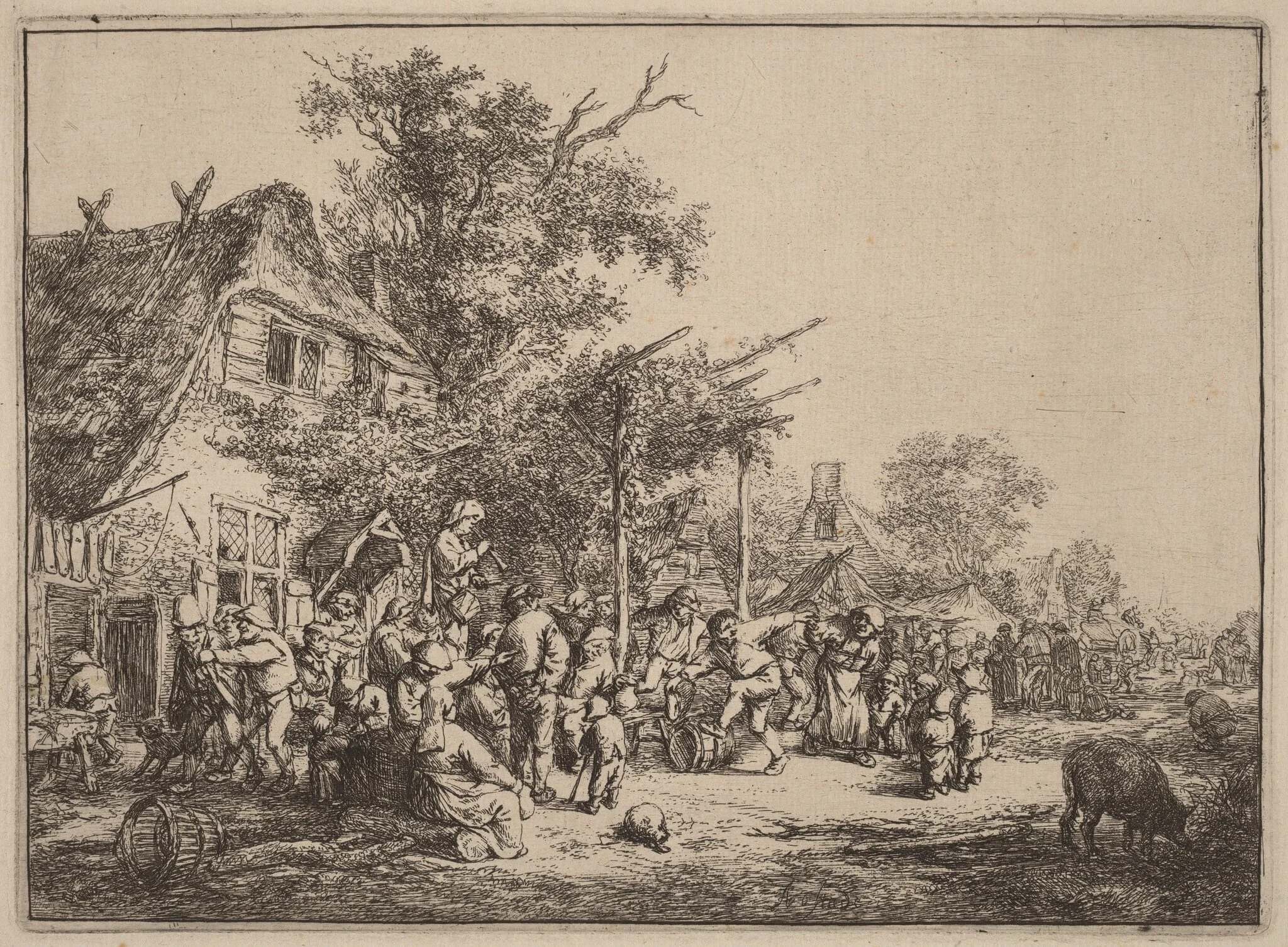 Village Kermesse with Peasants Feasting Under a Pergola, detail