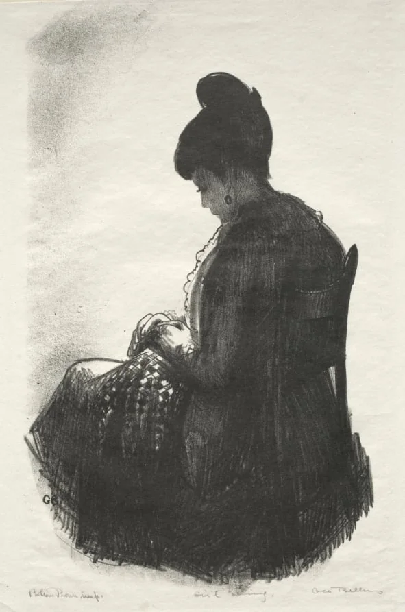 Girl Sewing, detail