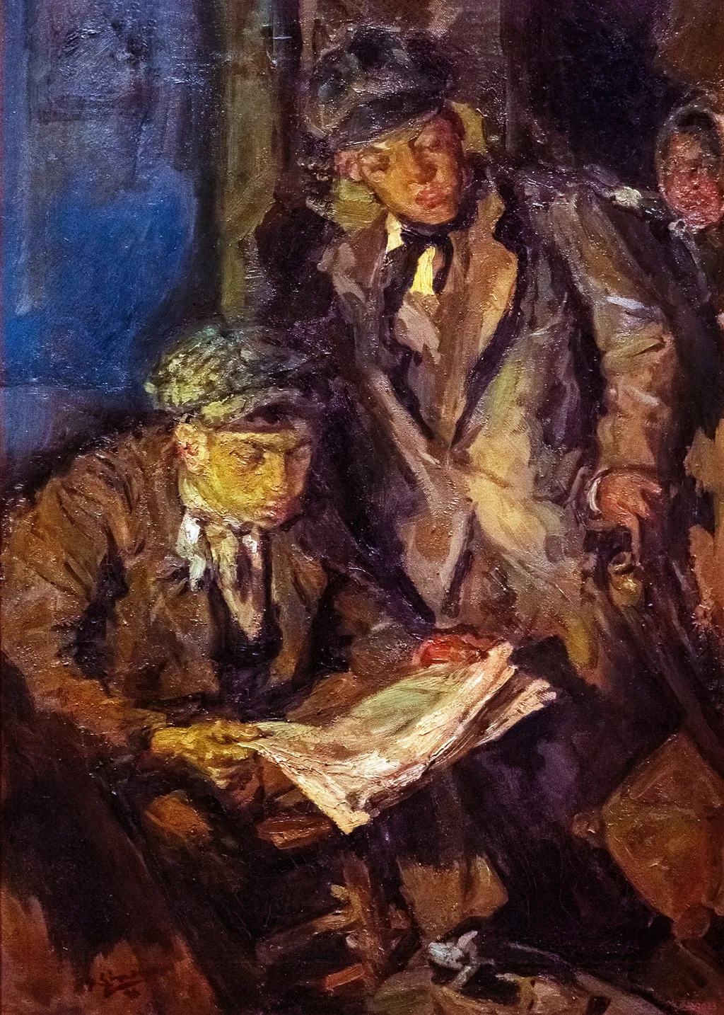 Reading the newspaper, by Francisco Gimeno Arasa, unspecified, 1916