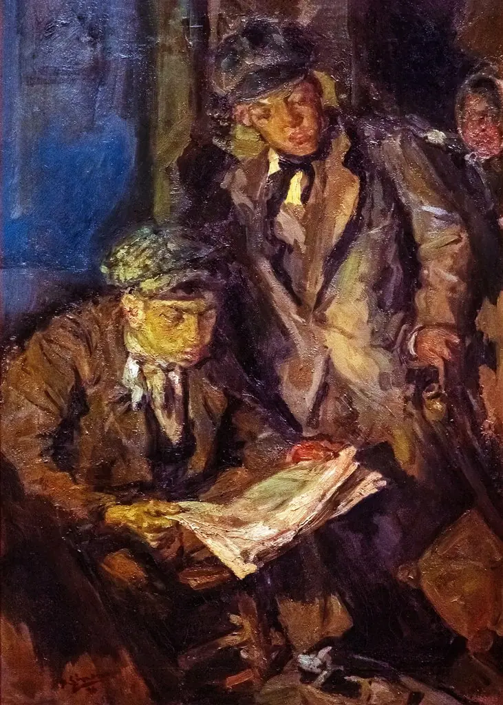 Reading the newspaper, by Francisco Gimeno Arasa, unspecified, 1916
