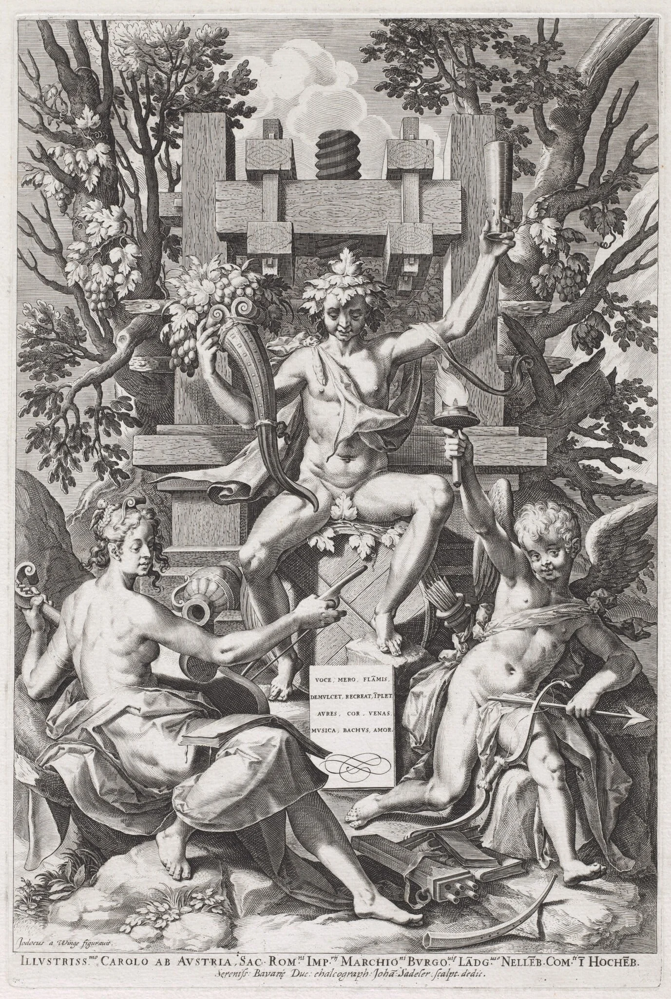 Bacchus Seated on a Barrel between Amor and Music, detail