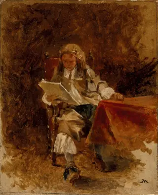 Study of a Seated Cavalier Reading, by Ernest Meissonier, unspecified, 1870