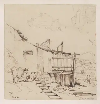 Cattle grazing by a ruinous building, by George Chinnery, 7