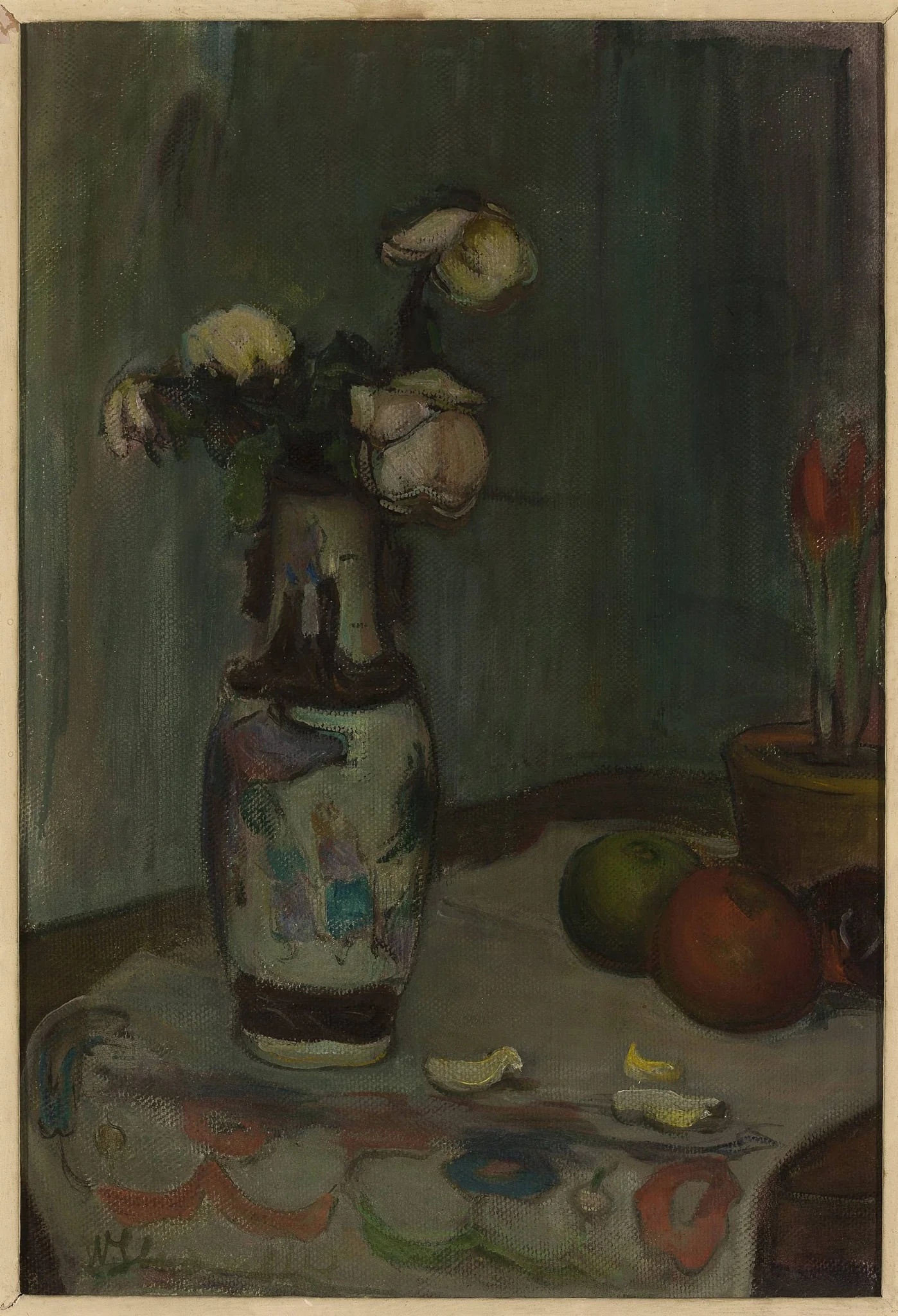 White roses in a vase, detail